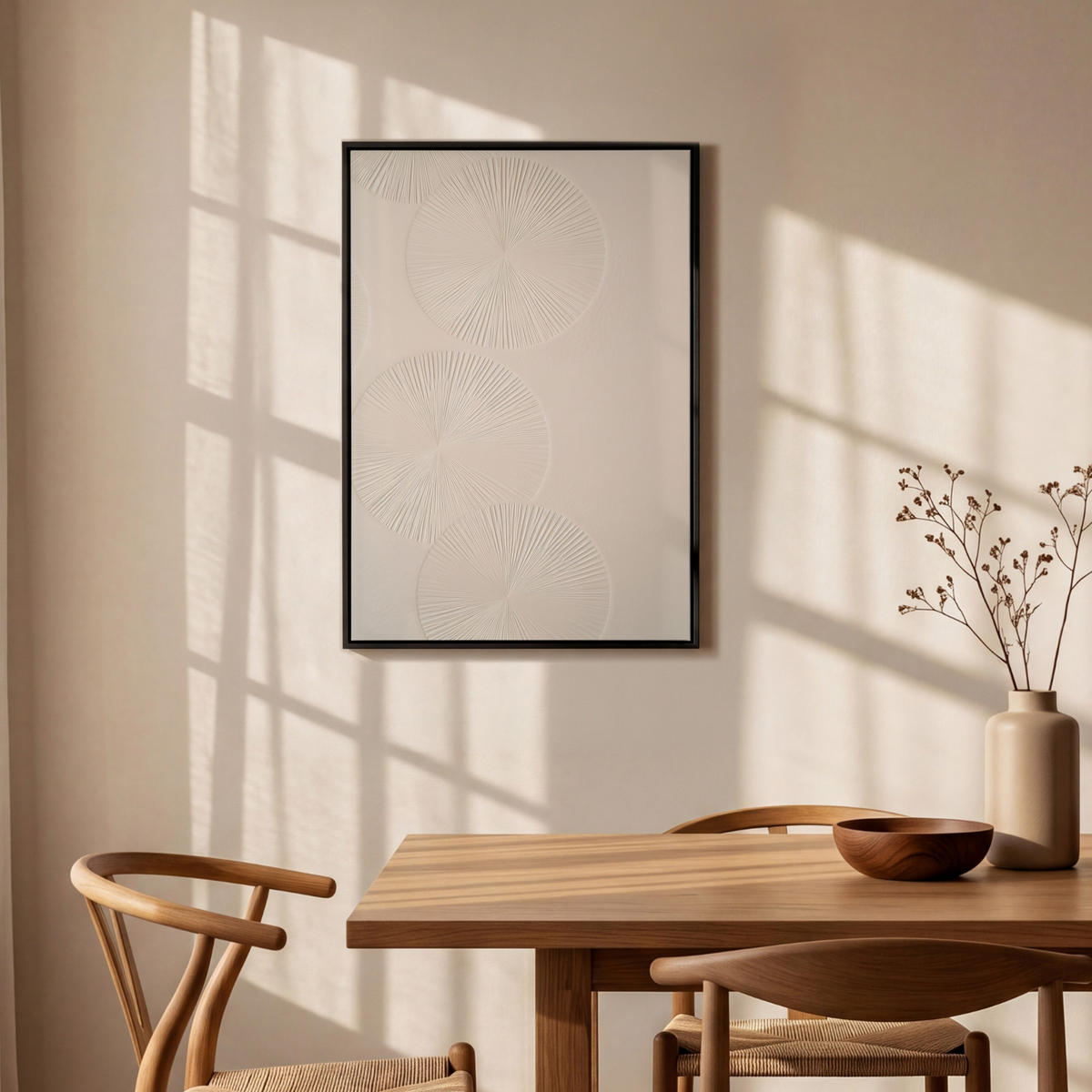 LEINWAND Bilder mit Rahmen - Japandi - Beige - Modern - 60x90 - Ecru, Textil (60/90cm) - MuchoWow
