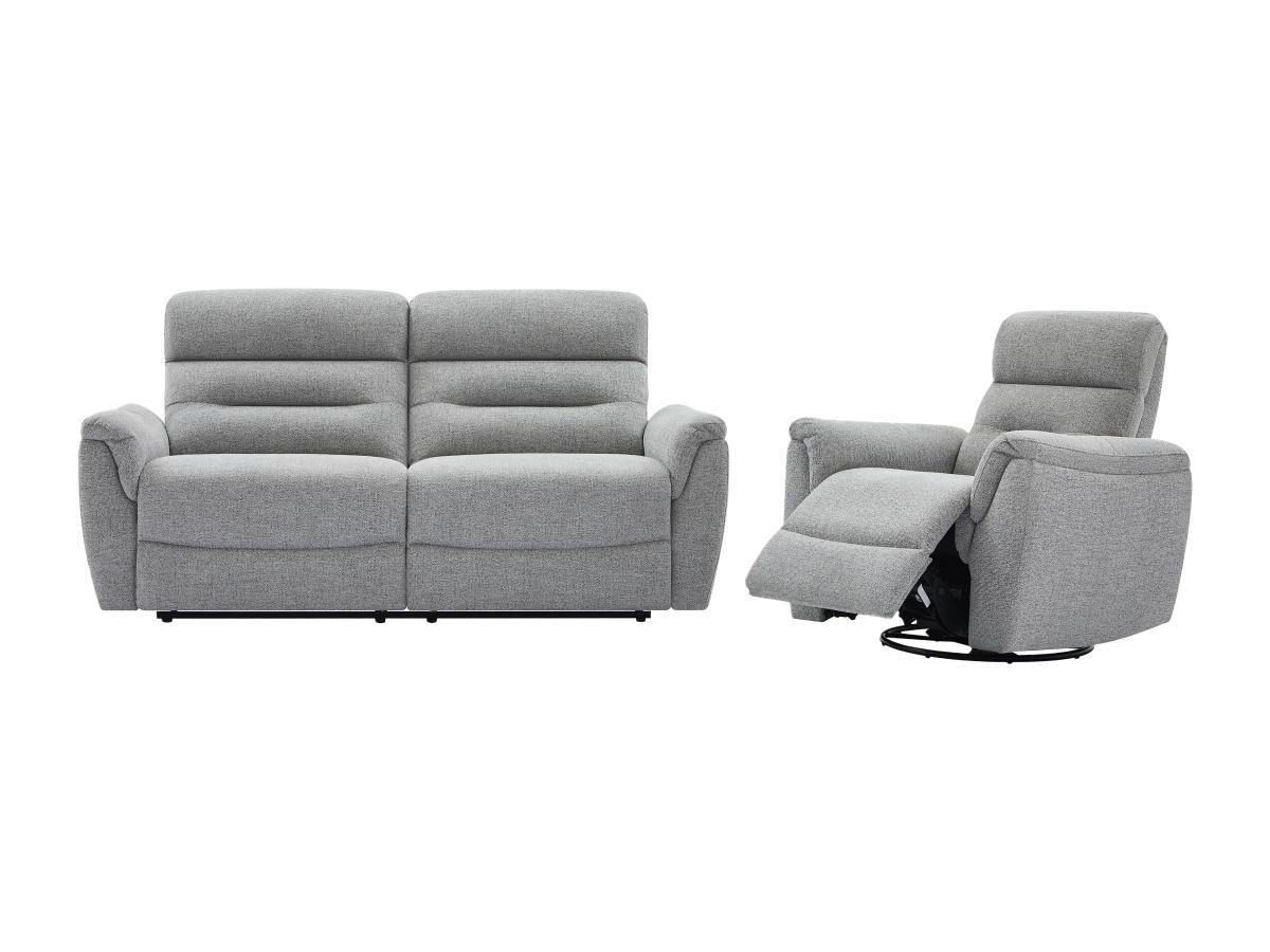 3-SITZER Sofa + elektrischer Relaxsessel - Strukturstoff - Grau - BREVIO - Grau, Textil (91/101/193cm) - Vente-Unique