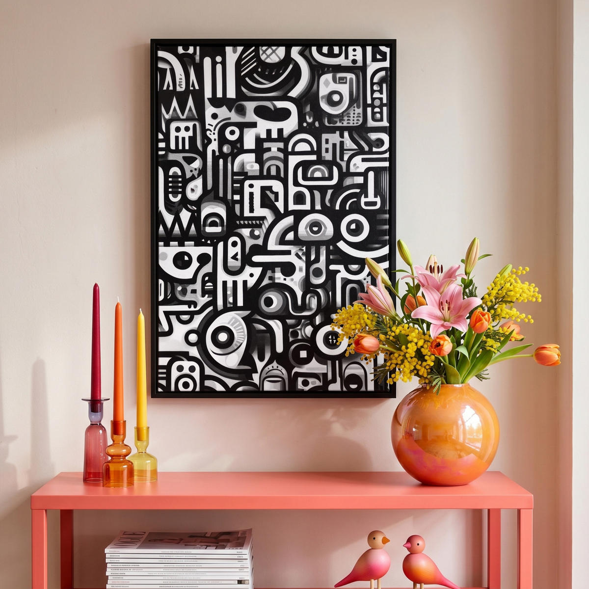 LEINWAND Bilder mit Rahmen - Symbole - Abstrakt - Grafik - Schwarz - 40x60 - Schwarz, Textil (40/60cm) - MuchoWow