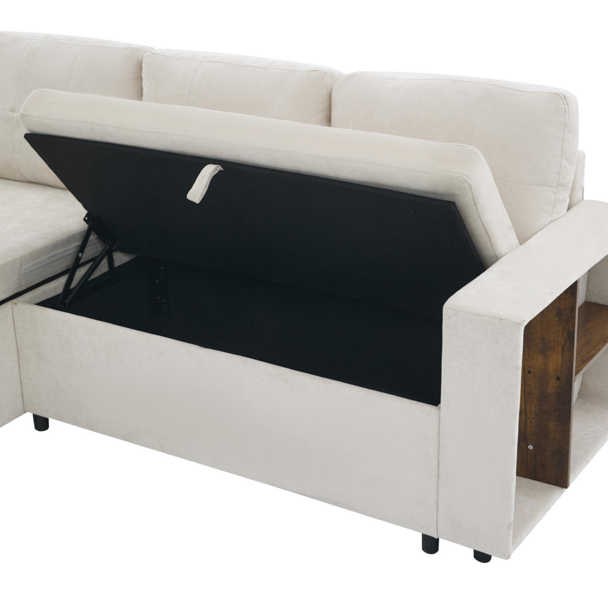 ECKSOFA L-Form Stauraum 3-Sitzer Chenille Beige 202cm - Beige, Textil (202/136cm) - FLIEKS