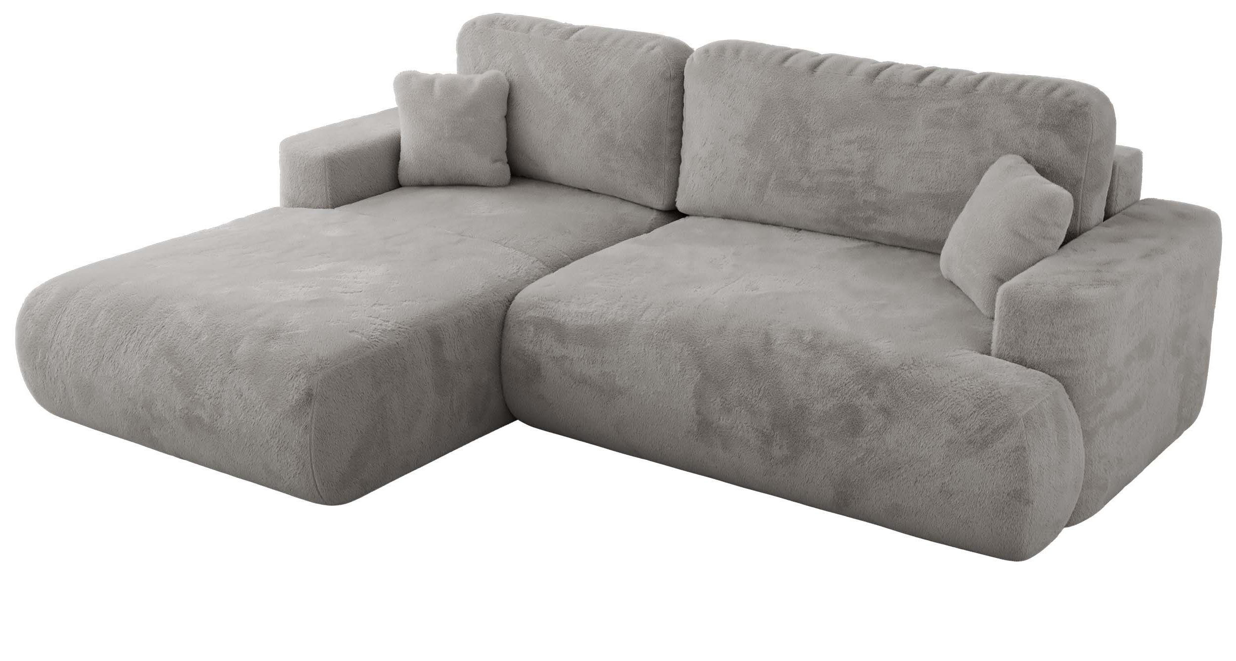 ECKSOFA OVO L Hellgrau Plüsch - Links Seite - Hellgrau/Schwarz, Kunststoff/Textil (271/195cm) - MKS