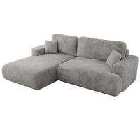 ECKSOFA OVO L Hellgrau Plüsch - Links Seite - Hellgrau/Schwarz, Kunststoff/Textil (271/195cm) - MKS