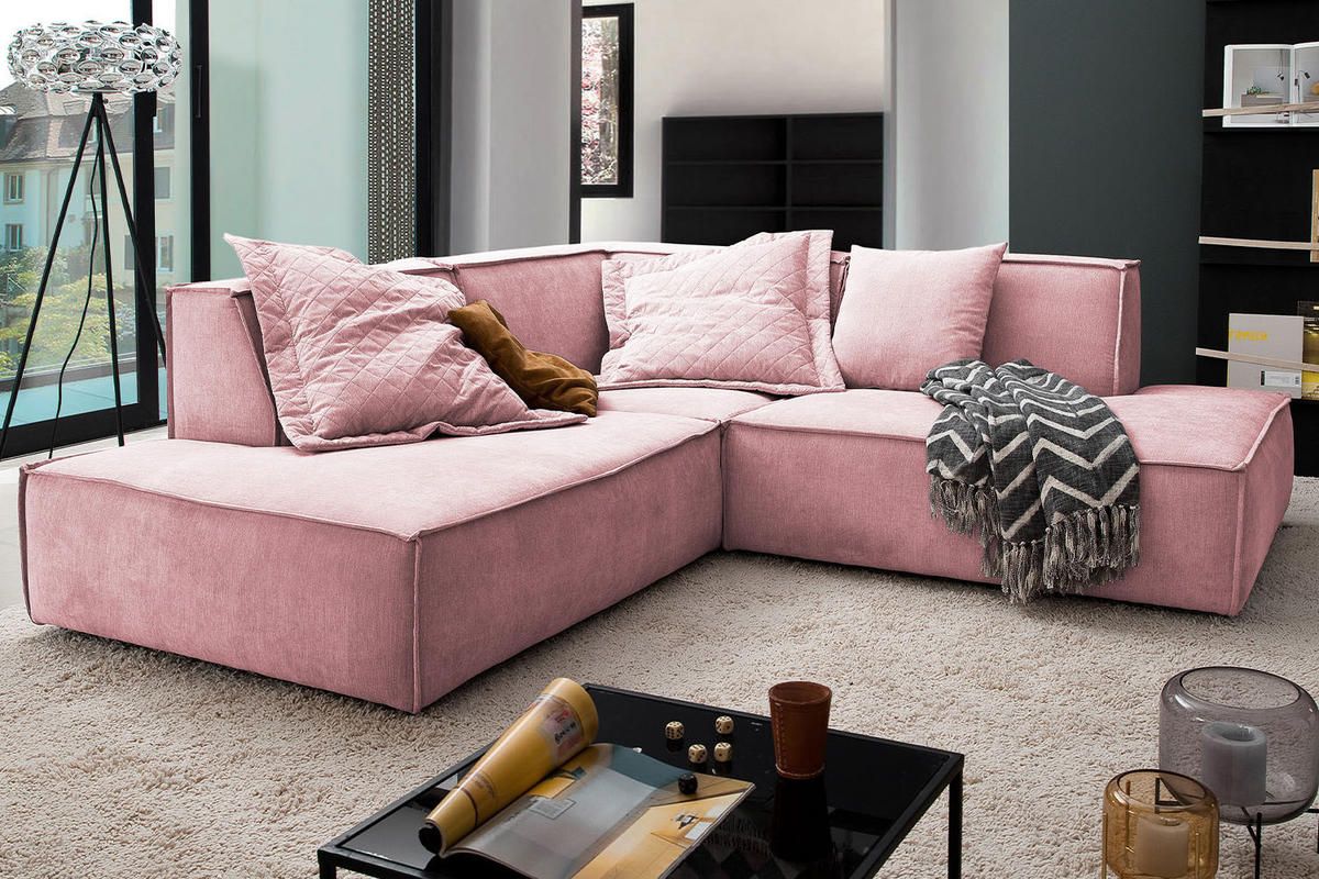 ECKSOFA SAMU Pink Webstoff - Pink/Schwarz, Textil (226/224cm) - KAWOLA