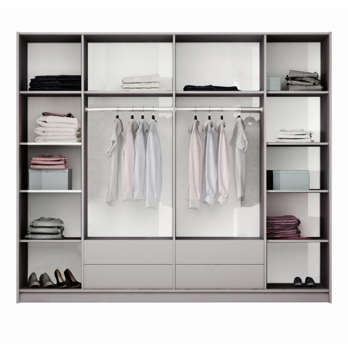 DREHTÜRENSCHRANK Bremco mit 2 Türen und Spiegel, Weiß, 255 cm - Weiß, Holzwerkstoff (255/219/65cm) - Beautysofa