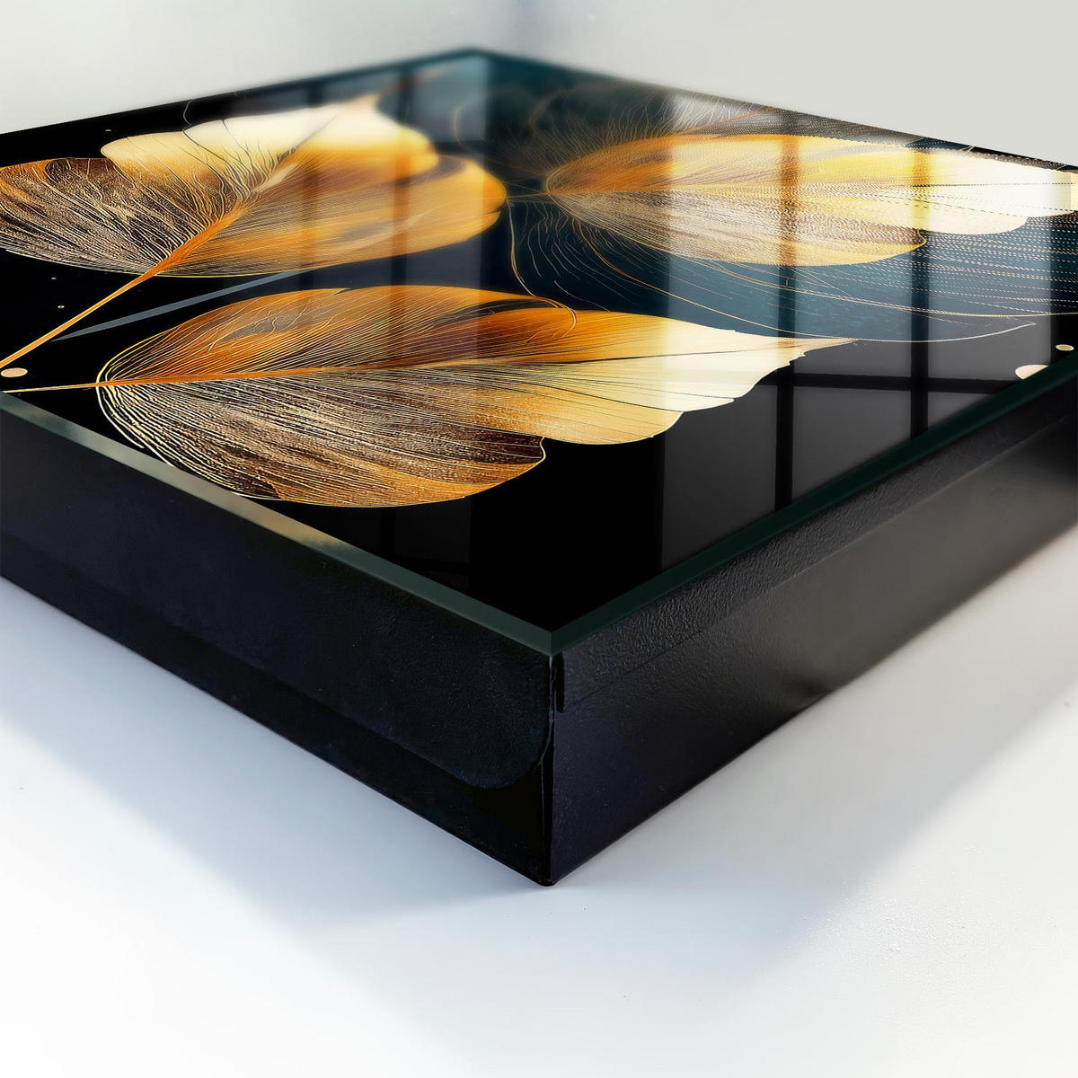 SCHLÜSSELBOX Schwarz 30x30 cm- Türöffnung nach rechts - Blätter der Eleganz - Gelb, Metall (30/30/5cm) - TULUP