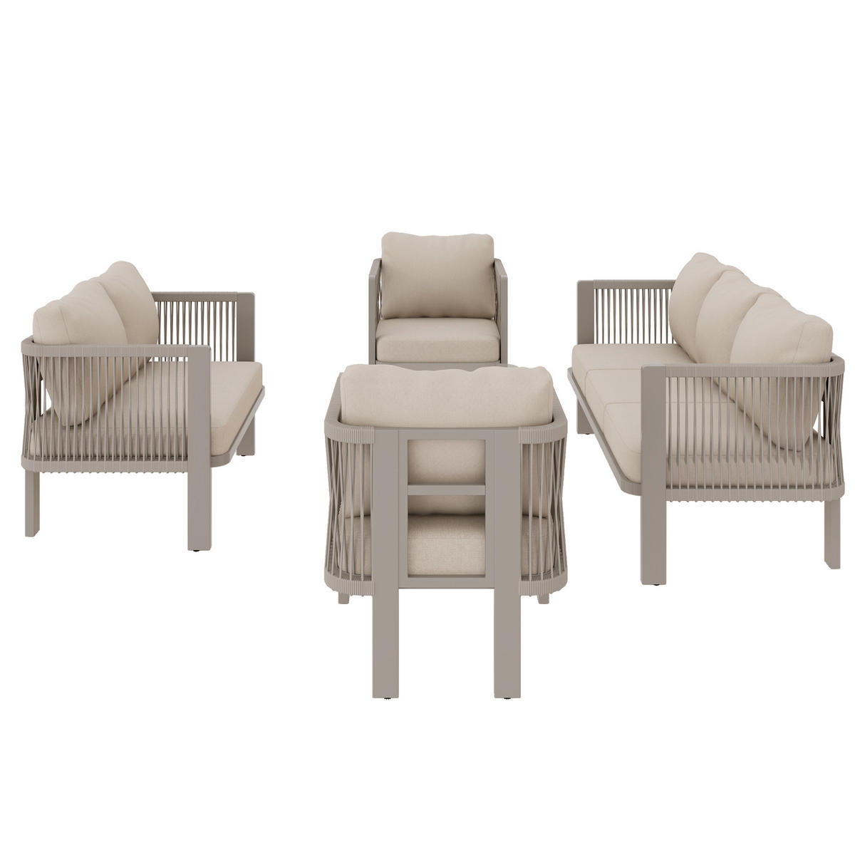 GARTENMÖBEL-SET 5-teilig Teslin 3-Sitzer 2-Sitzer Khaki - Hellbraun, Textil - FLIEKS