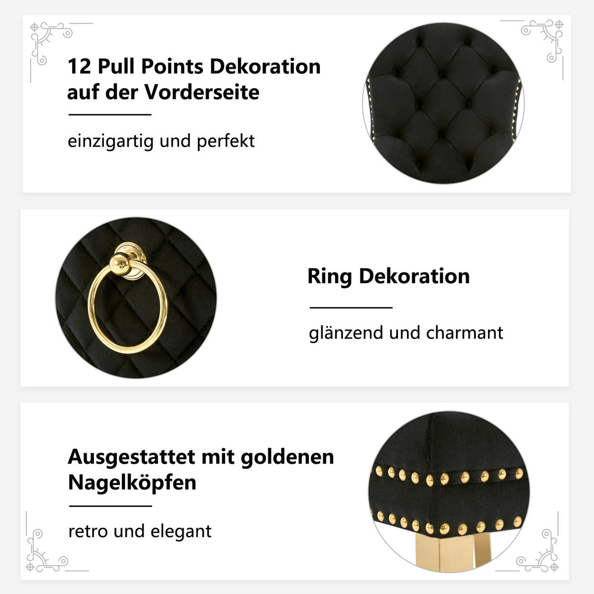 ESSZIMMERSTUHL 2er-set mit Samtbezug, Edelstahlbeinen und Türklopfer-Design, schwarz - Schwarz, Textil (50.5/95/45cm) - Luhomfu
