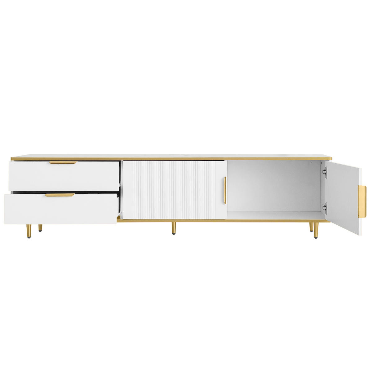 TV-SCHRANK 175/40/45 cm weiß mit goldenen Griffen und Schnitzmustern - Weiß, Holzwerkstoff (175/45/40cm) - OKWISH