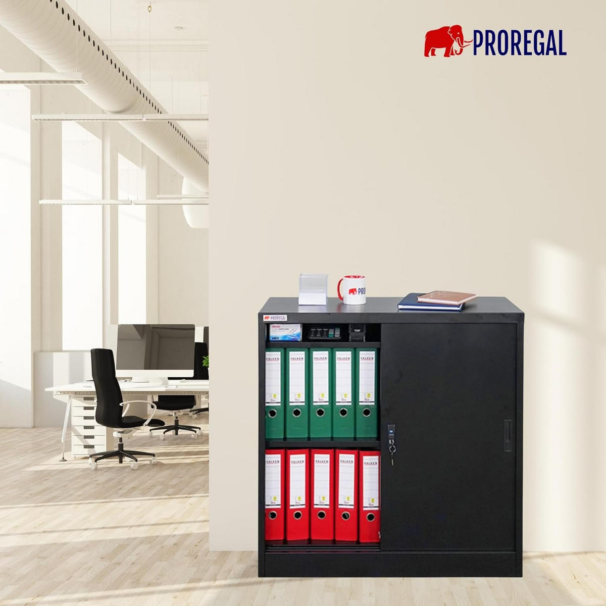 AKTENSCHRANK Elephant mit Schiebetüren 90x90x40cm Schwarz - Schwarz, Metall (90/90/40cm) - PROREGAL