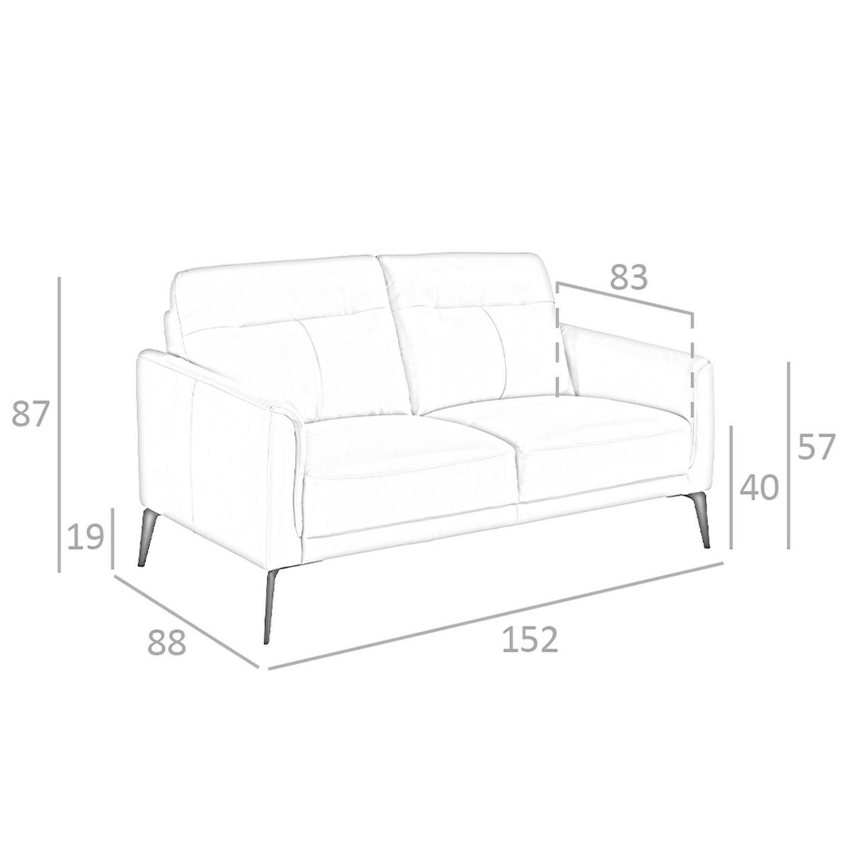 SOFA 2-sitzer ledersofa grau taupe 152/88/87 cm - Dunkelgrau/Schwarz, Leder (152/87/88cm) - ANGEL CERDA