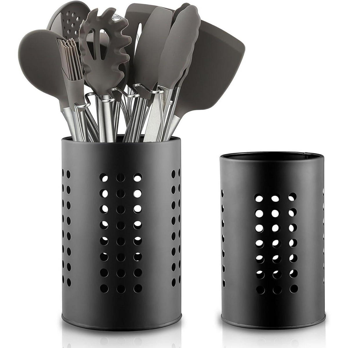 KÜCHENUTENSILIENHALTER Edelstahl, Besteck- und Utensilienständer, 2-teilig - Silberfarben, Metall (12/28/20cm) - LUXUSKOLLEKTION