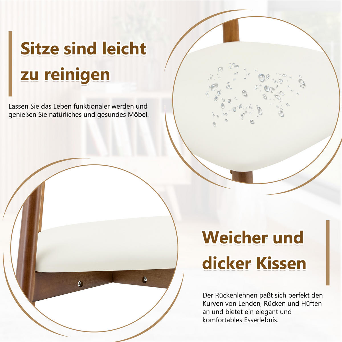 STUHL-SET DE-36709 2 Stück mit Holzgestell und gepolsterter Sitzfläche Weiß - Weiß, Holzwerkstoff (49/77.5/50cm) - ComfortXL