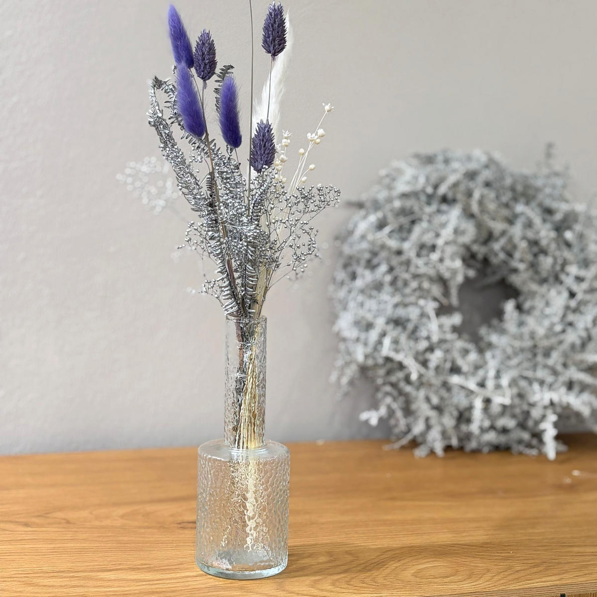 TROCKENBLUMENSTRAUSS Mini "Frozen" silber lila - silber - Lila, Naturmaterialien (30cm) - Lykke & You