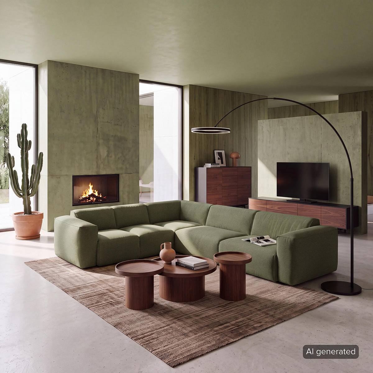 ECKSOFA mit Rundecke - Dunkelgrün/Schwarz, Kunststoff/Textil (325/260cm) - home24
