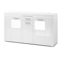 SIDEBOARD weiß Hochglanz 144 x 82 cm, Kommode 3-türig - Chromfarben/Weiß Hochglanz, Glas/Holzwerkstoff (144/82/40cm) - Furn.Design