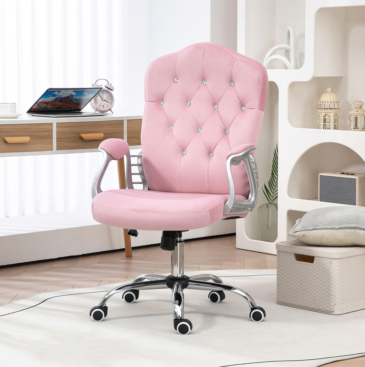 BÜROSTUHL höhenverstellbar mit Wippfunktion Polyester Pink - Pink, Kunststoff (61/114/61cm) - Meubliv