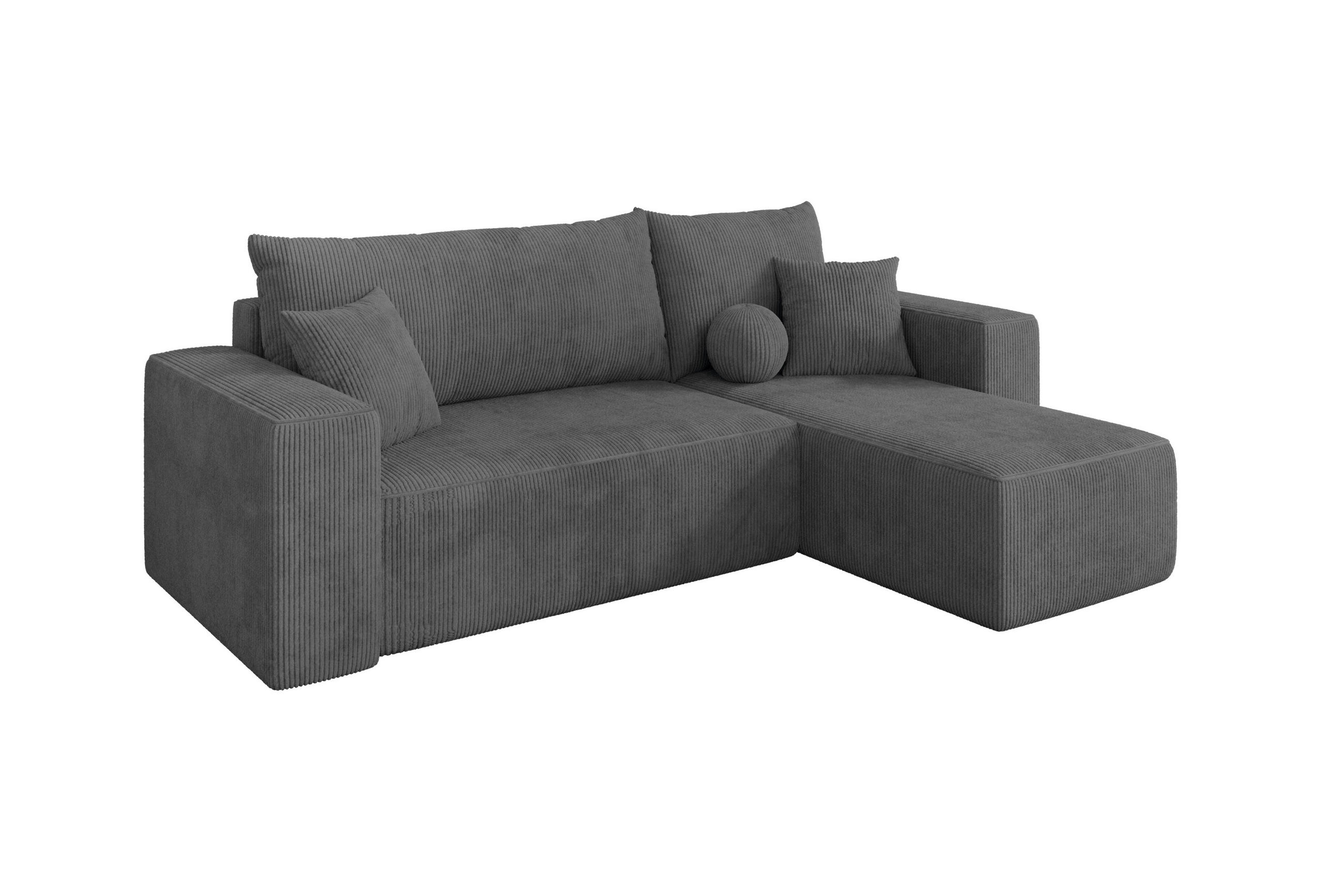 ROHOVÁ SEDAČKA s funkcí spaní, otoman vpravo SENO-L 249x139x85 tmavě šedá manšestr - černá/tmavě šedá, kompozitní dřevo/textil (249/139cm) - ALTDECOR