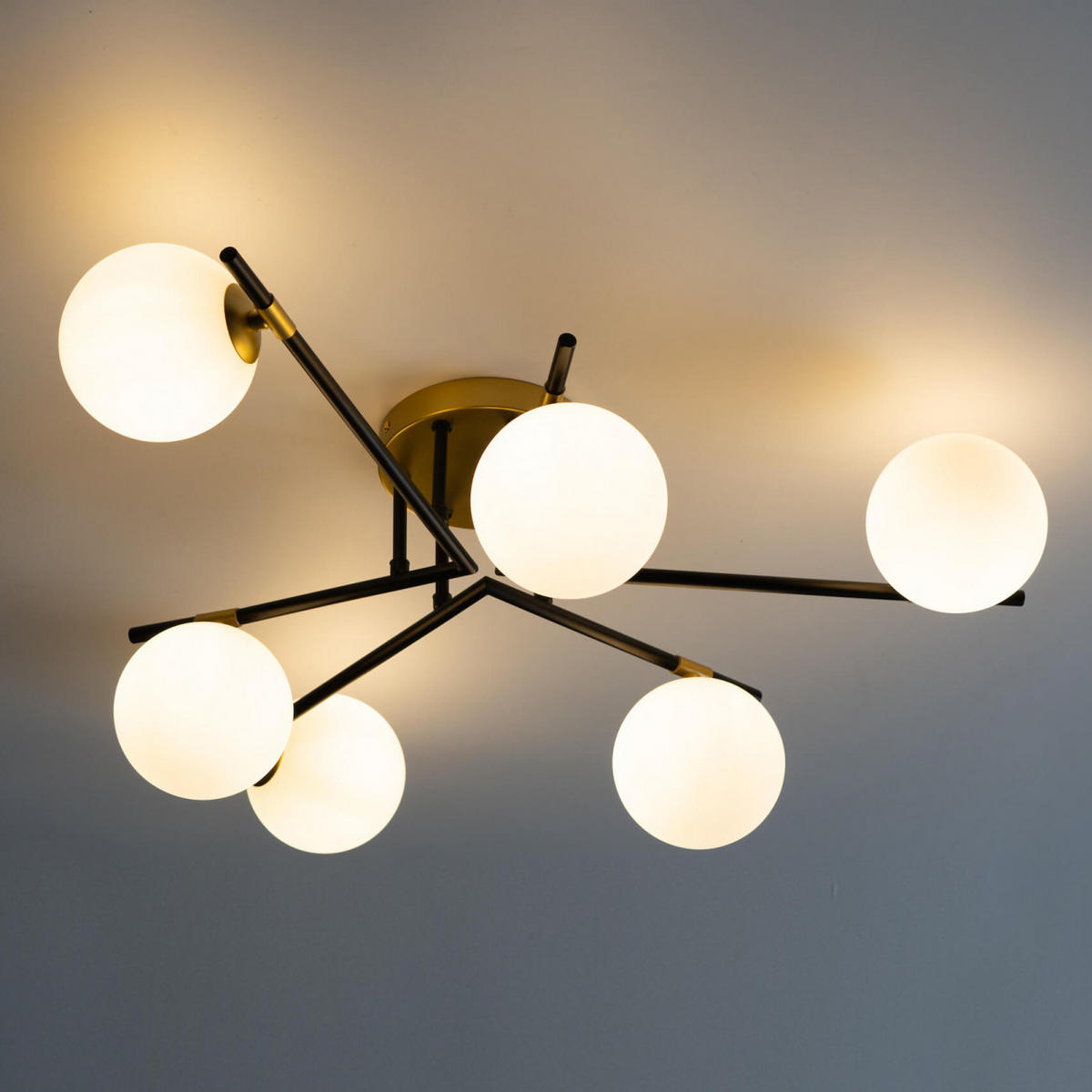 DECKENLEUCHTE Mattina, Schwarz und gold, 25.5cm - Goldfarben, Glas (25/76/25.5cm) - KOSILUM