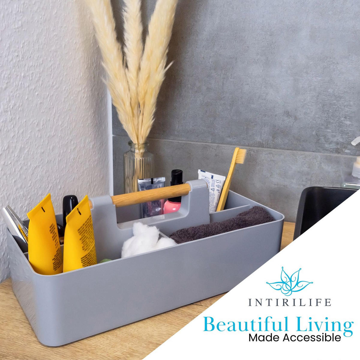 MAKE-UP-ORGANIZER 32/15.5/8 cm (Grau) - Grau, Kunststoff (15.5/8/32cm) - Intirilife