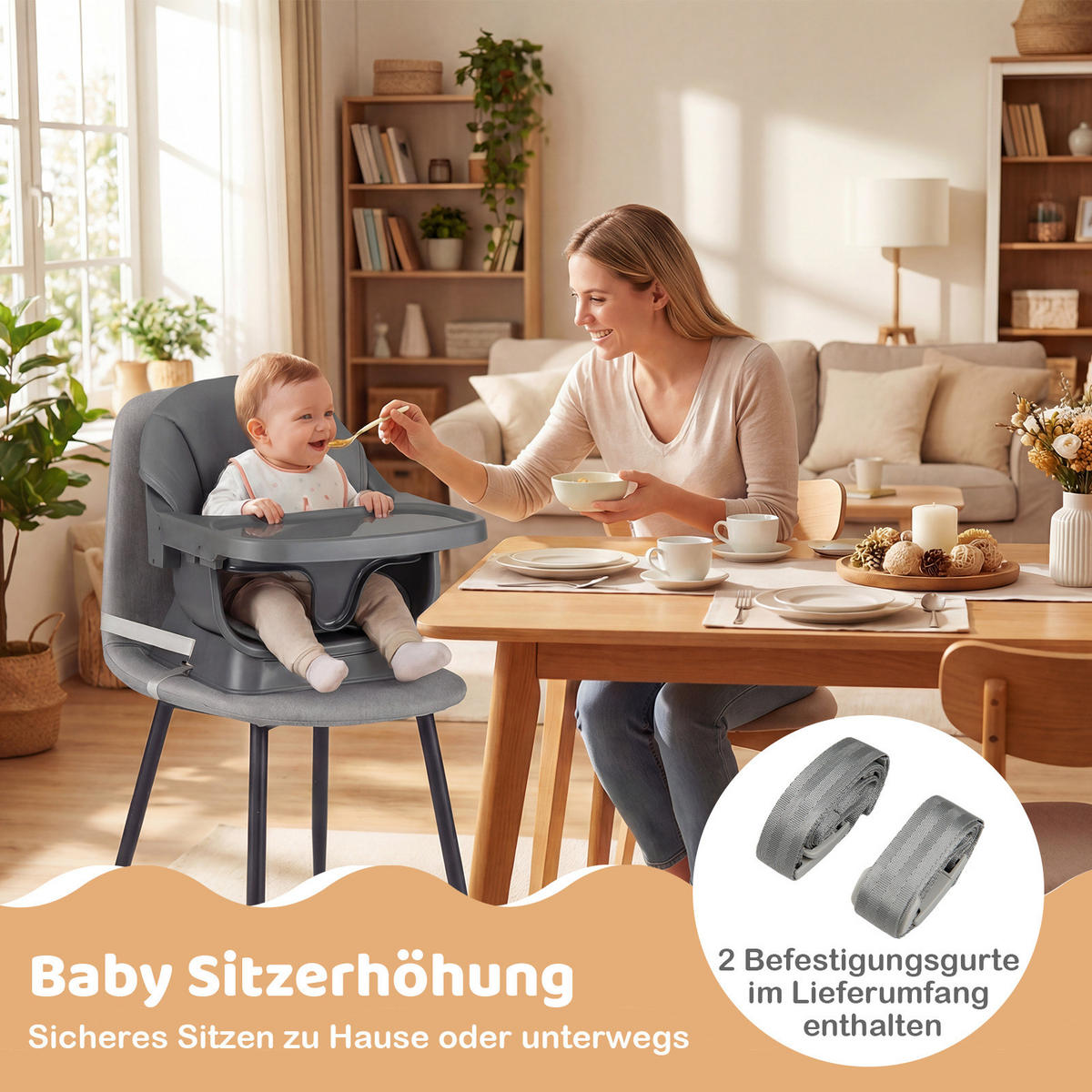 KINDERHOCHSTUHL mit Sitzerhöhung dunkelgrau - Dunkelgrau, Kunststoff (64/95/64cm) - COSTWAY