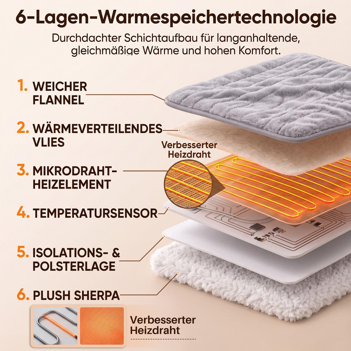 HEIZDECKE Zovlen 180/130 cm - Hellgrau/Weiß, Textil (130/180cm) - ZMH