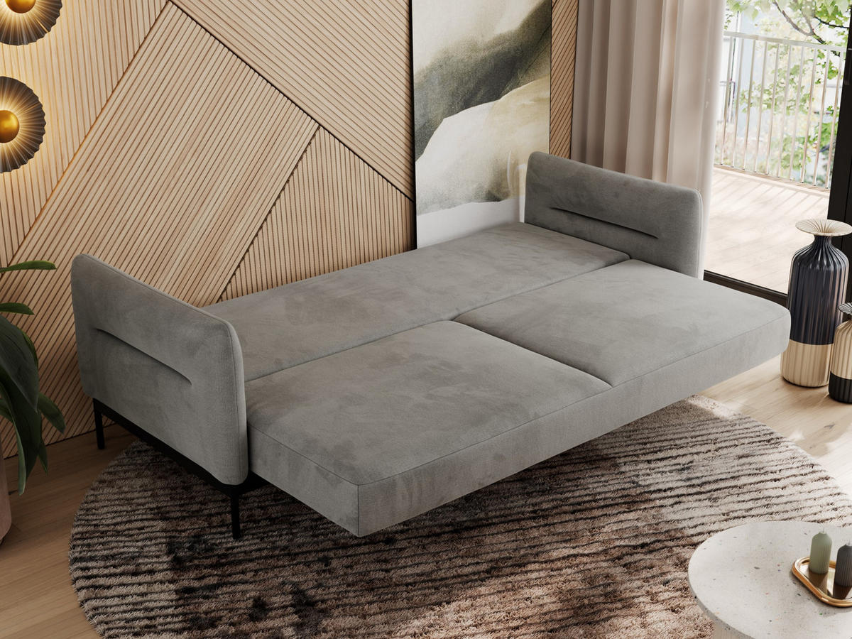 SOFA SALENTO Hellgrau Velvet - Hellgrau/Schwarz, Textil/Metall (221/82/101cm) - MKS