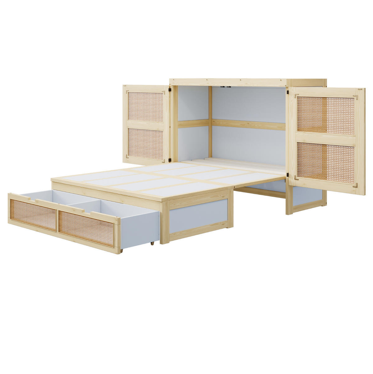 KLAPPBETT 140/200 cm aus Holz – vertikal, mit Stauraum - Naturfarben, Holzwerkstoff (140/200cm) - BEAOK
