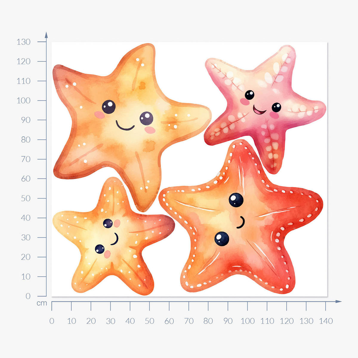 WANDAUFKLEBER 130x141cm - Lächelnder Seestern - Multicolor, Kunststoff (130/141/0.1cm) - Wallfluent
