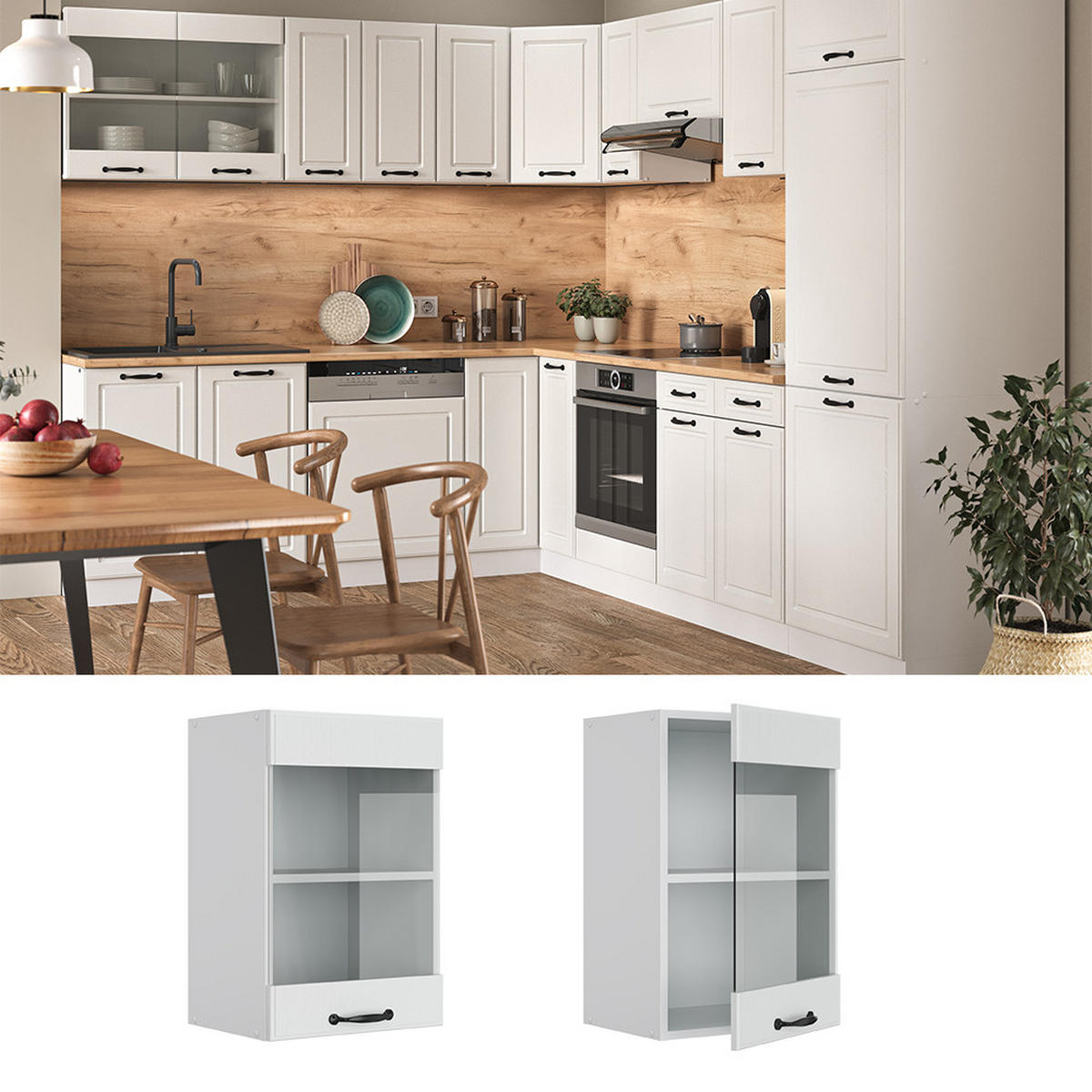 KÜCHENGLASSCHRANK R-Line Weiß Landhaus 40 cm - Weiß, Holzwerkstoff (40/60/31cm) - Vicco