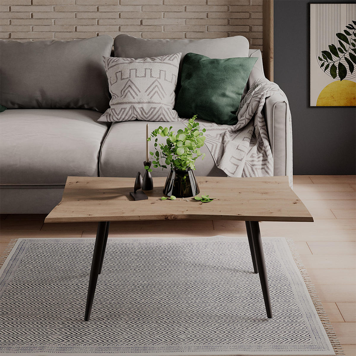 COUCHTISCH Yan Artisan 100 x 50 cm - Hellgrau, Holzwerkstoff (50/100/40cm) - Vicco