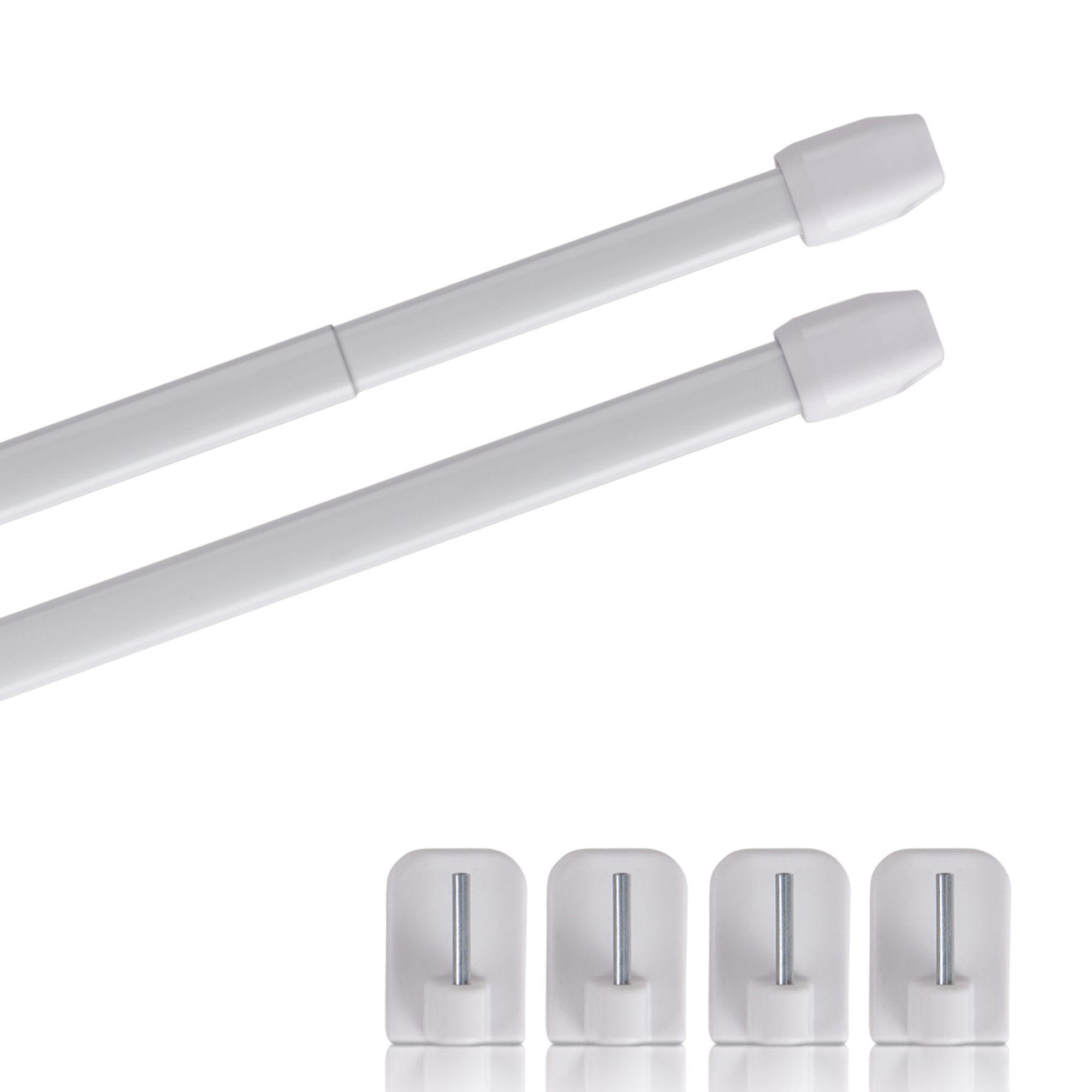 GARDINENSTANGE 2er-Pack Perlweiß 80-120 cm + 4 Selbstklebehaken - Weiß, Metall (1/80cm)