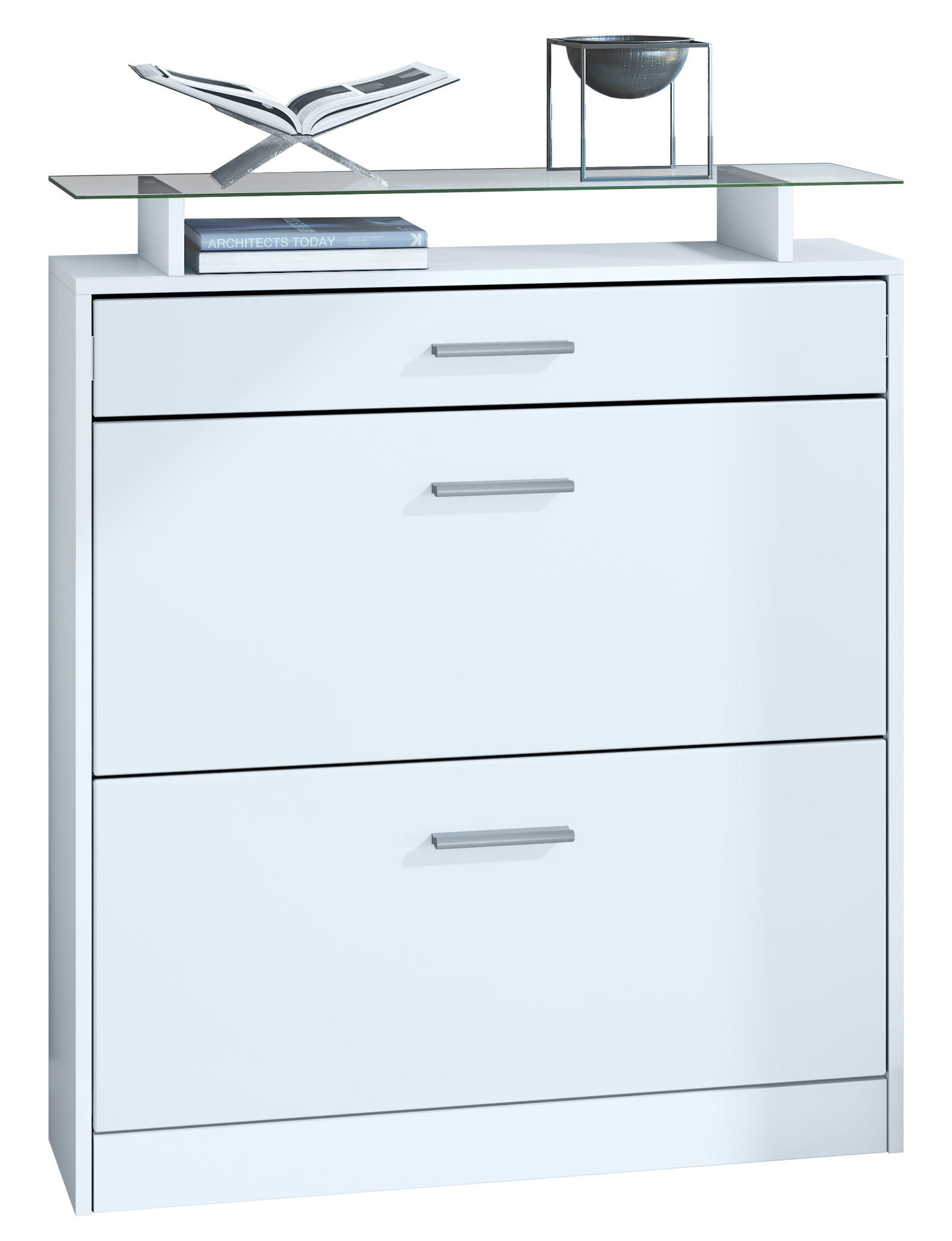 SCHUHSCHRANK Loret Front in Weiß matt - Weiß, Holzwerkstoff (89/104/23cm) - Vladon