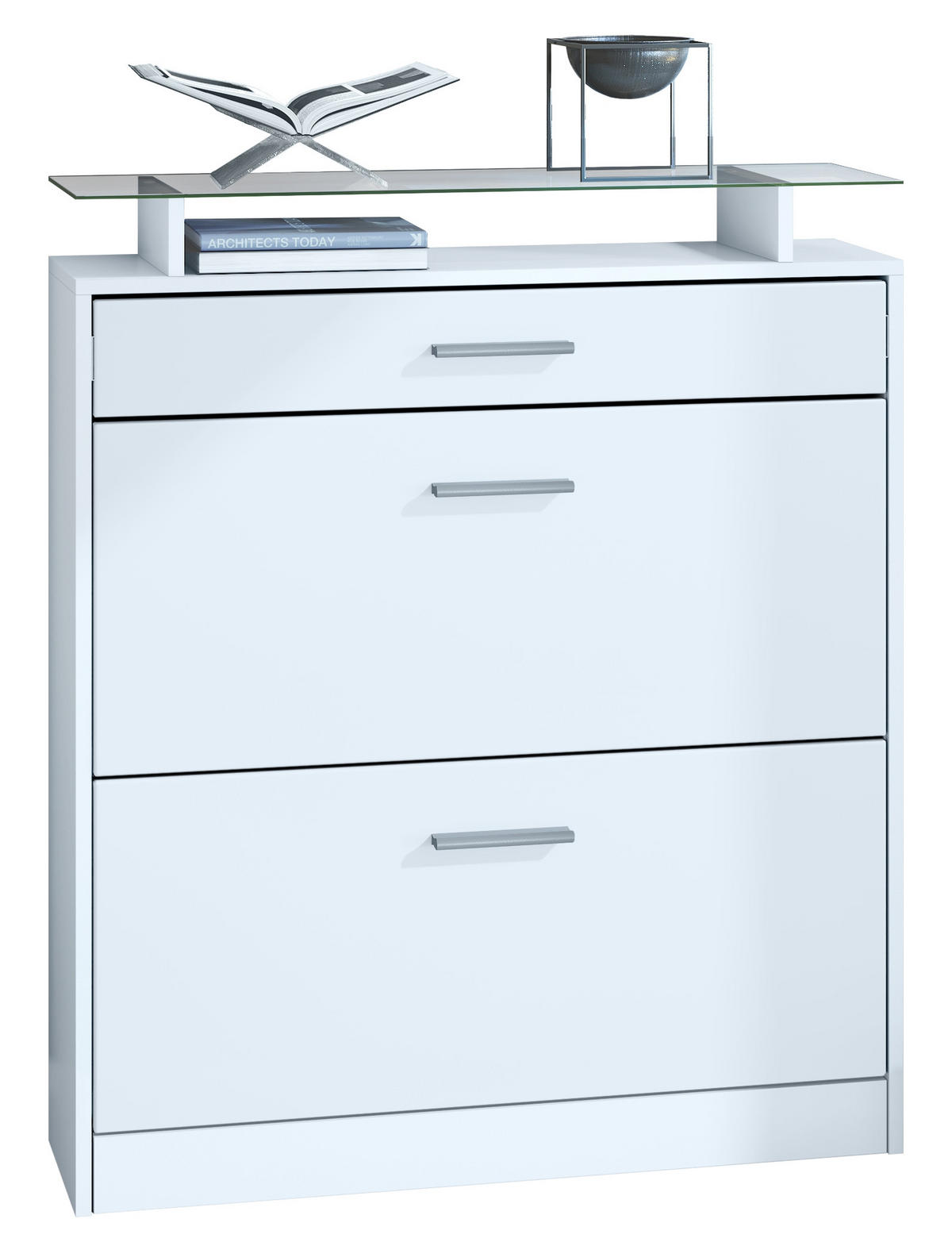 SCHUHSCHRANK Loret Front in Weiß matt - Weiß, Holzwerkstoff (89/104/23cm) - Vladon