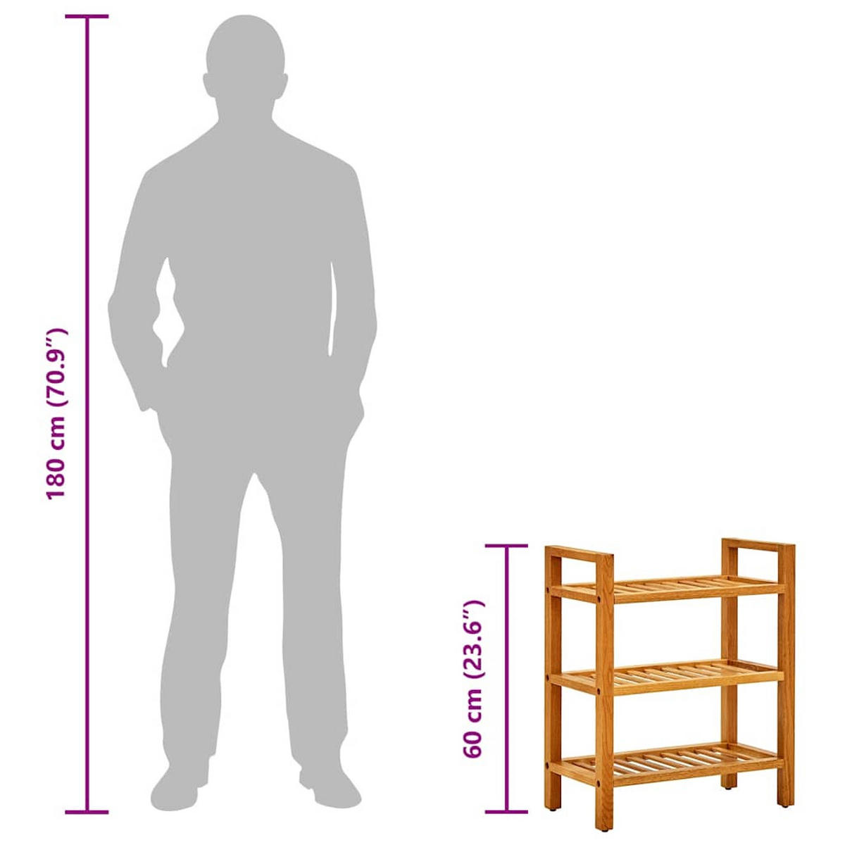 SCHUHREGAL Mit 3 Etagen 50/27/60 Cm Massivholz Eiche - Braun, Holz (50/60/27cm) - vidaXL