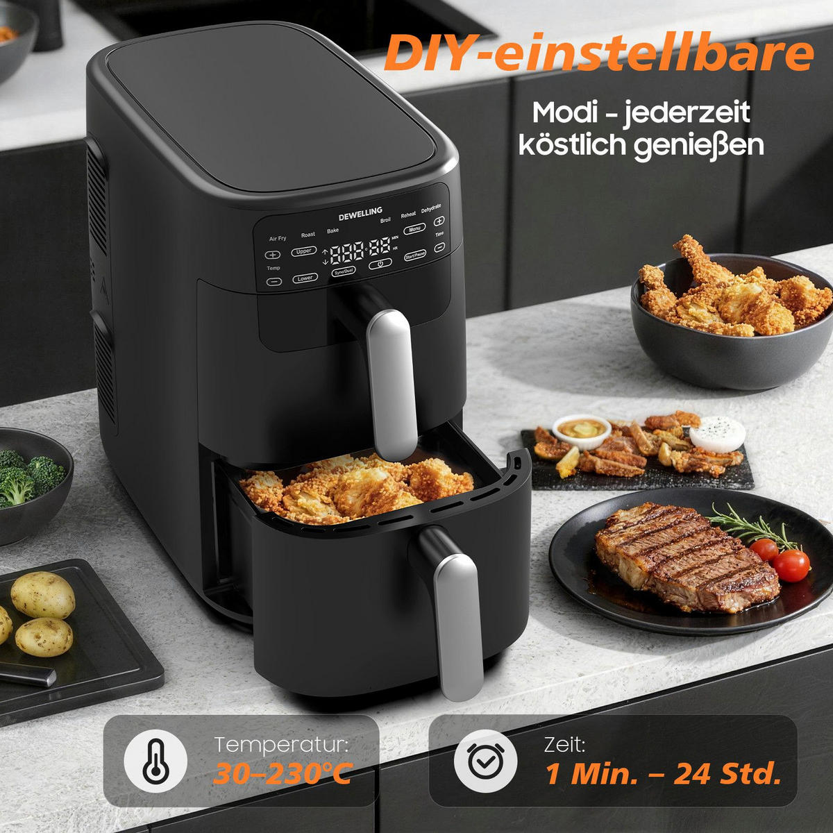 HEISSLUFTFRITTEUSE 5L+5L - Schwarz, Metall (22/39/43cm) - Aimax