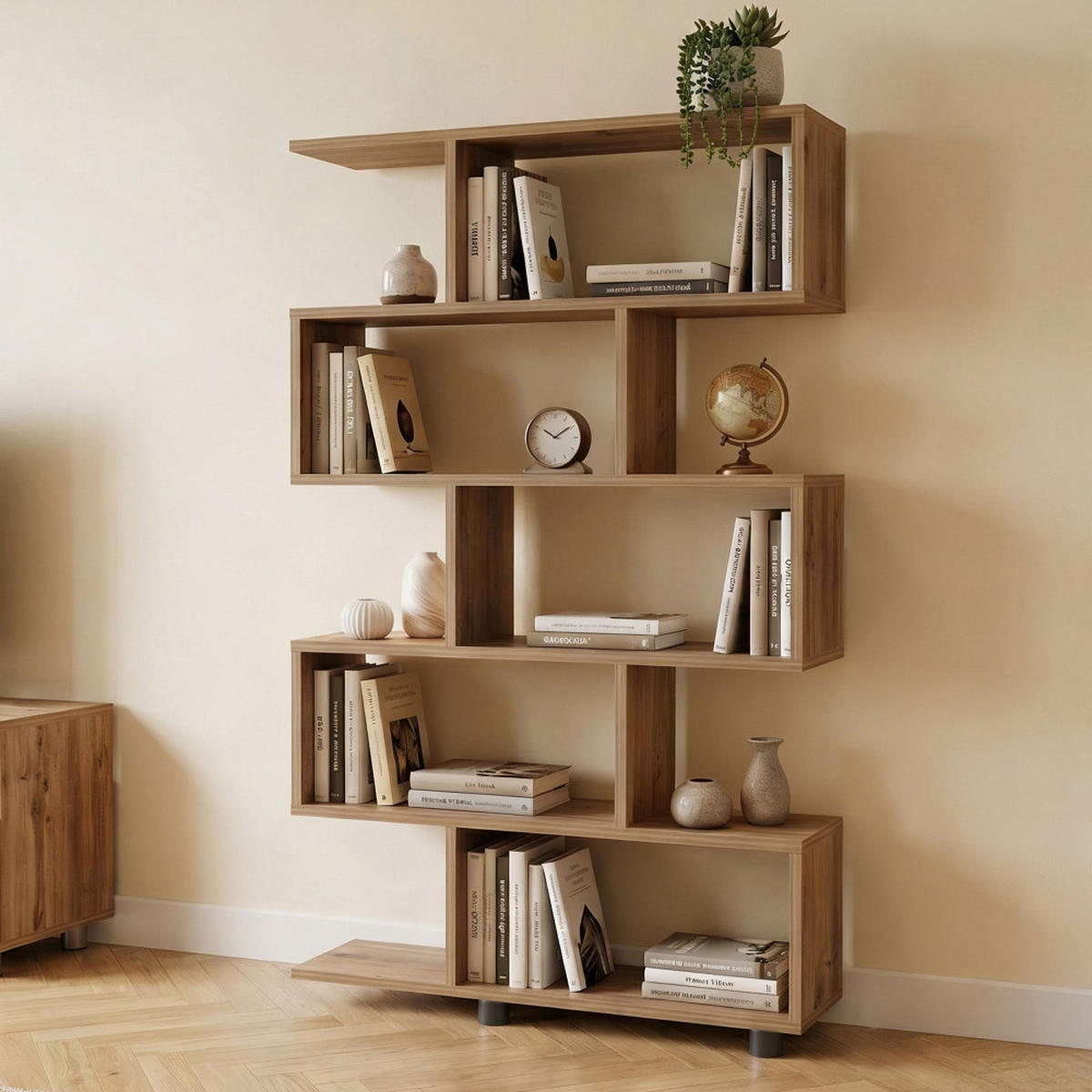 HOLZREGAL, Höhe 156 cm - Elio - Klares Holz - Eschefarben, Holz (90/156/20cm) - Drawer