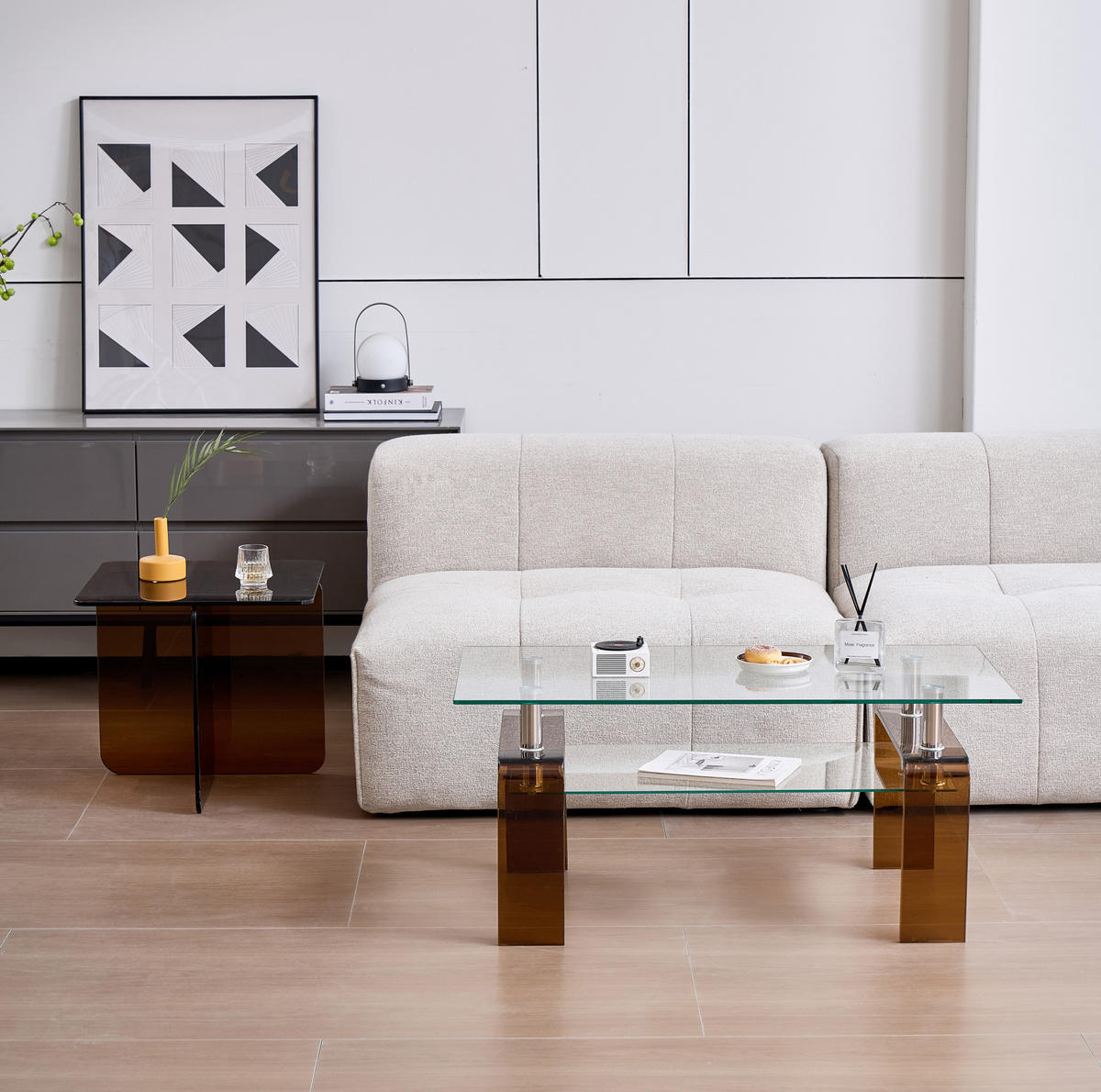 COUCHTISCH 2-stufig 100 x 55 x 45 cm Glas Metall Braun - Klar, Metall (100/55/45cm) - Meubliv