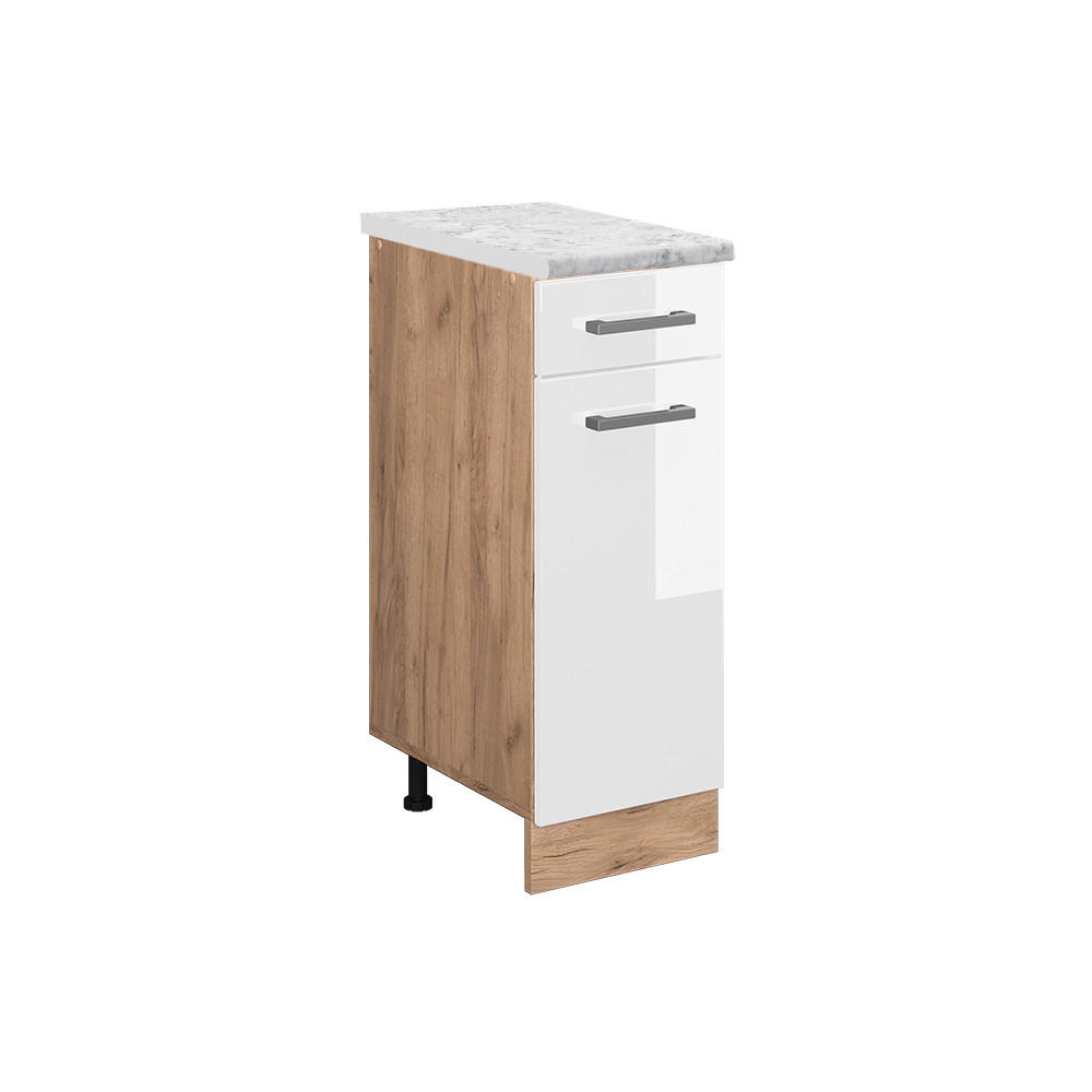 KÜCHENUNTERSCHRANK R-Line Weiß Hochglanz 30 cm AP Marmor - Weiß Hochglanz/Eiche Wotan, Holzwerkstoff (30/81.6/60cm) - Vicco