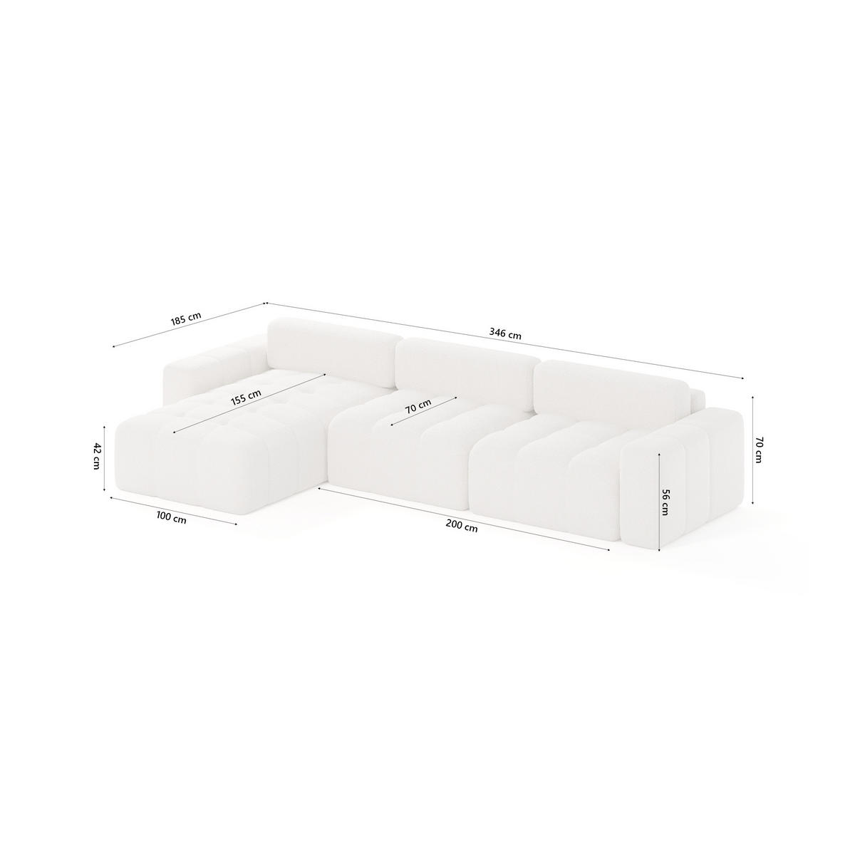 ECKSOFA RIFU SO 300x140 cm, Weiß - Weiß, Textil (346/185cm) - Fedve