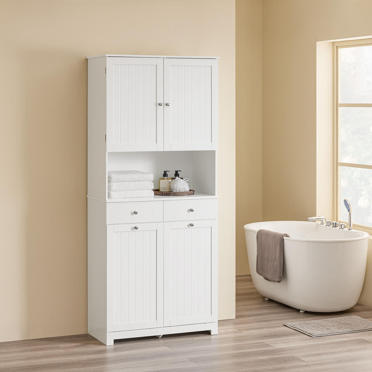 BADEZIMMERSCHRANK Weiß 78x38x181cm - Weiß, Holzwerkstoff (78/181/38cm) - SoBuy