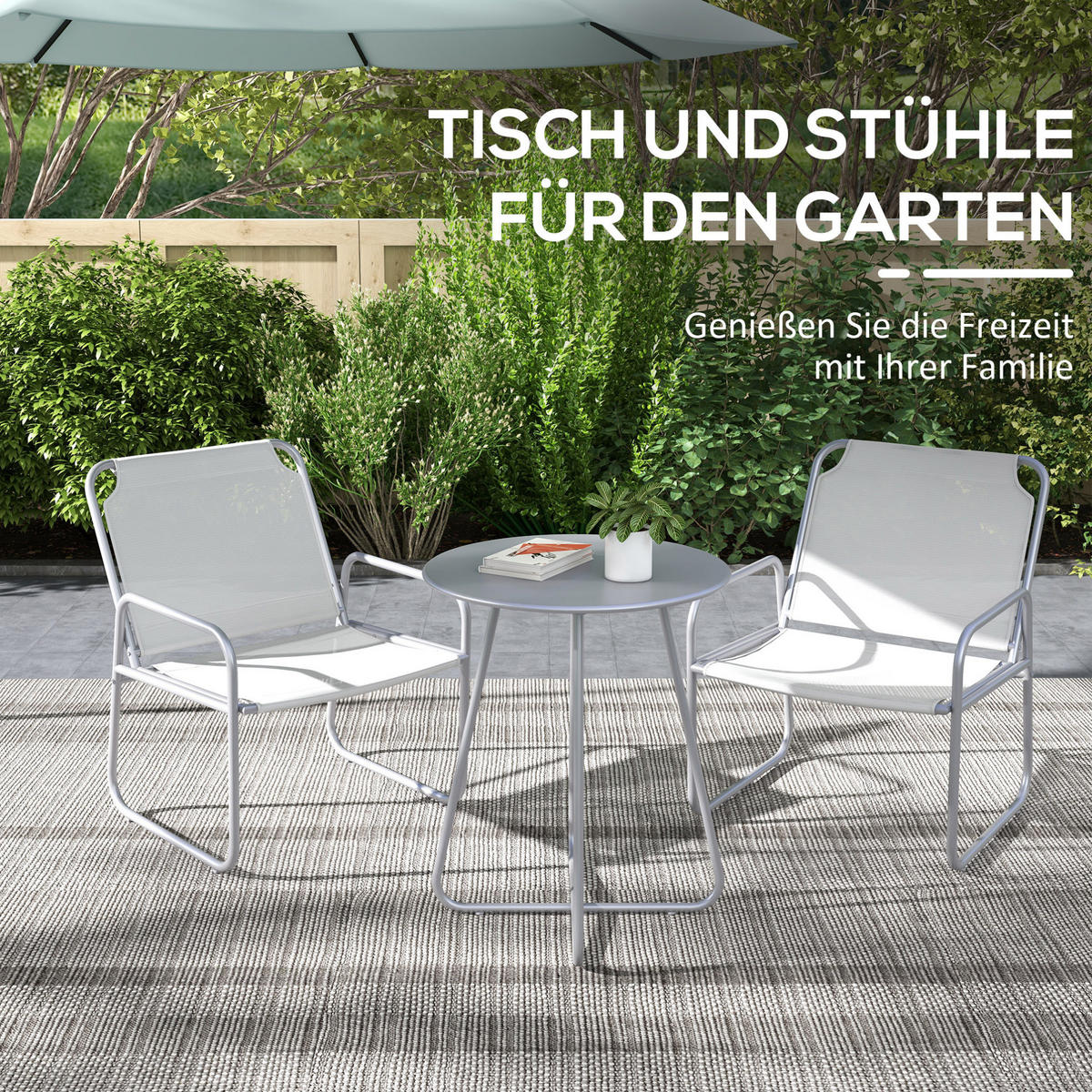 BISTRO-SET 3-teilig mit Tisch Ø60/72 cm und 2 Stühlen 63/57/82 cm, pulverbeschichtet und atmungsaktiv, Grau - Grau, Metall - Redom