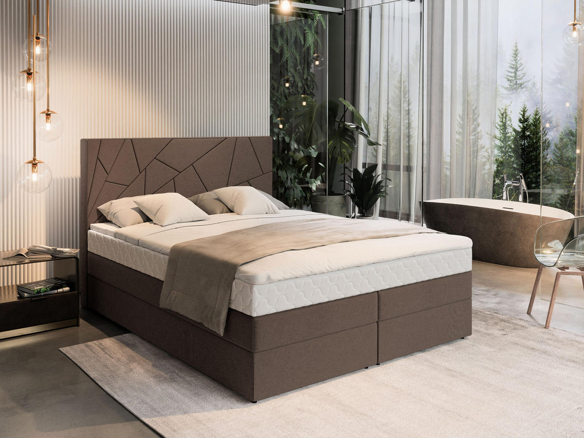 POSTEL BOXSPRING TRANI 180x200 cm, s matrací a úložným prostorem, hnědá - hnědá, kompozitní dřevo/textil (180/200cm) - MASSENO