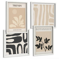 BILDER SET 4er Set - 50x50 cm & 40x60 cm Weißer Rahmen - Stilvolle Pflanzenmuster in Beige und Schwarz - Weiß, Kunststoff (50/50cm) - TULUP