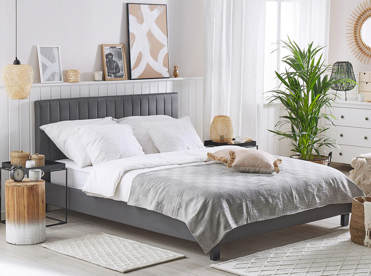 BETT 160/200cm Grau Poitiers - Grau, Textil (160/200cm) - Beliani