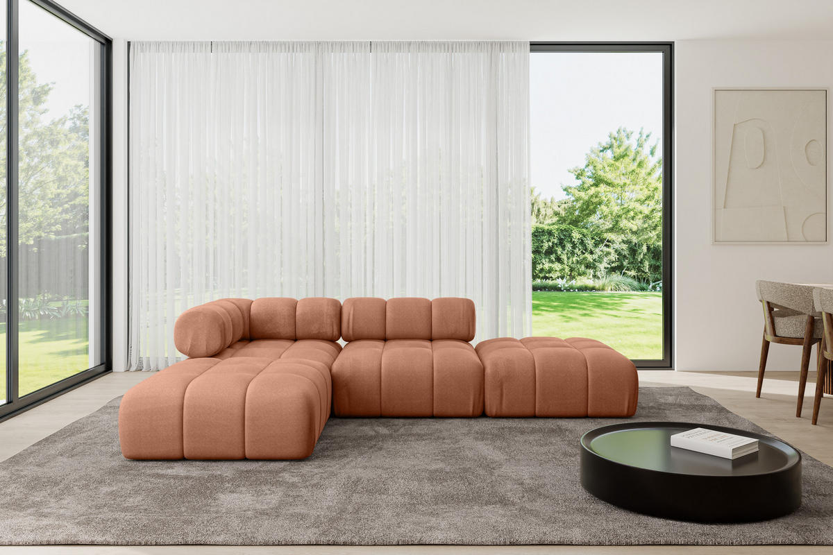 ECKSOFA modulares Sofa Kerru-L1 - 285x190x70 cm Apricot Velours - Koralle, Holzwerkstoff/Textil (285/190cm) - ALTDECOR