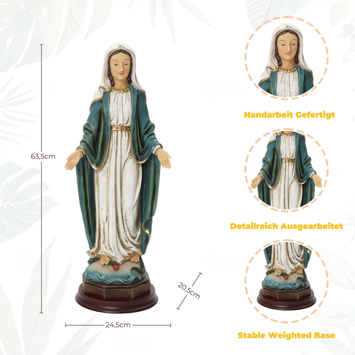 STANDSKULPTUR Heilige Maria, große Gebetsstatue | B24.5 x T20.5 x H63.5 cm - Multicolor, Kunststoff (24.5/63.5/20cm) - Hometopia