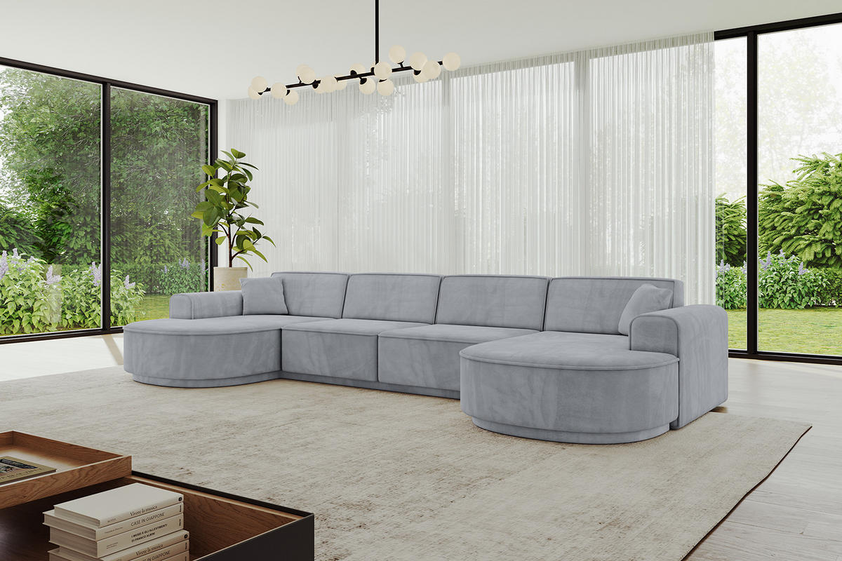 WOHNLANDSCHAFT MARI-U2-v3 - 388x171x83 cm Grau Velours - Schwarz/Grau, Holzwerkstoff/Kunststoff (388/83/171cm) - ALTDECOR