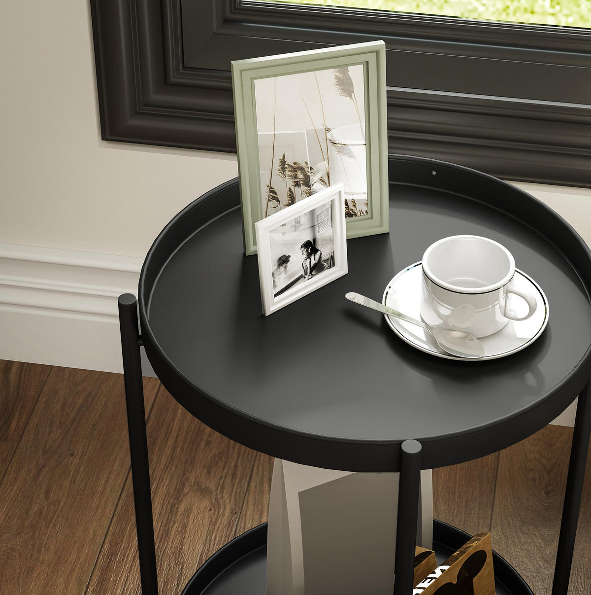 BEISTELLTISCH 44/56 cm in Schwarz mit 2 Etagen aus Stahl - Schwarz, Metall (44/44/56cm) - BEAOK
