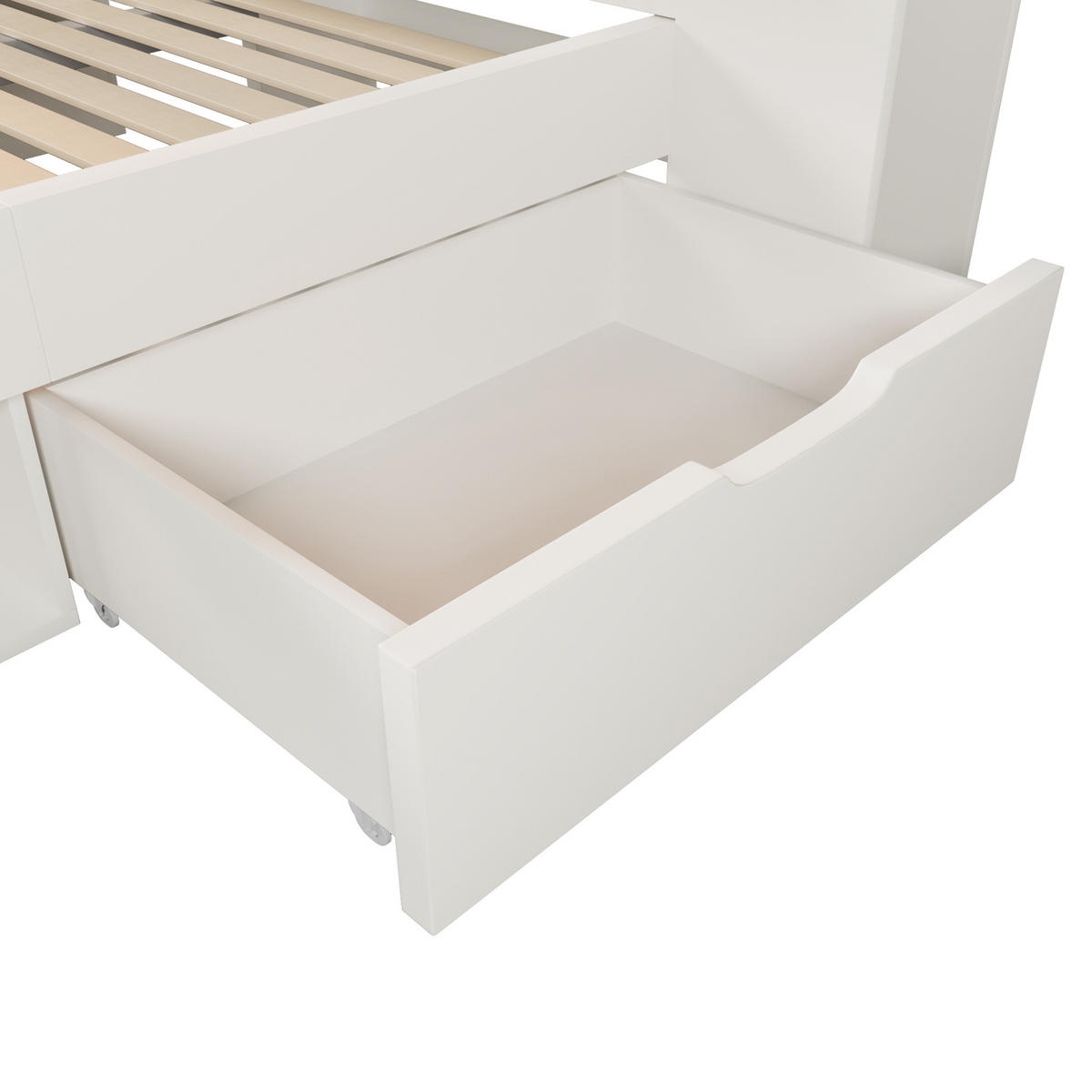 BETT 90x200 cm in Weiß mit LED & USB-C-Ladeanschlüssen - Weiß, Holzwerkstoff (90/200cm) - Modfu