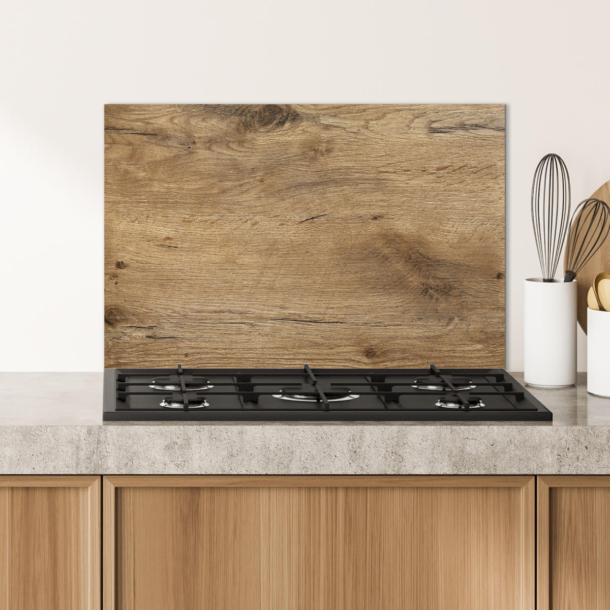 SPRITZSCHUTZ KÜCHE Holz - Braun - Holzoptik 70x50 cm - Eichefarben, Metall (70/0.3/50cm) - MuchoWow